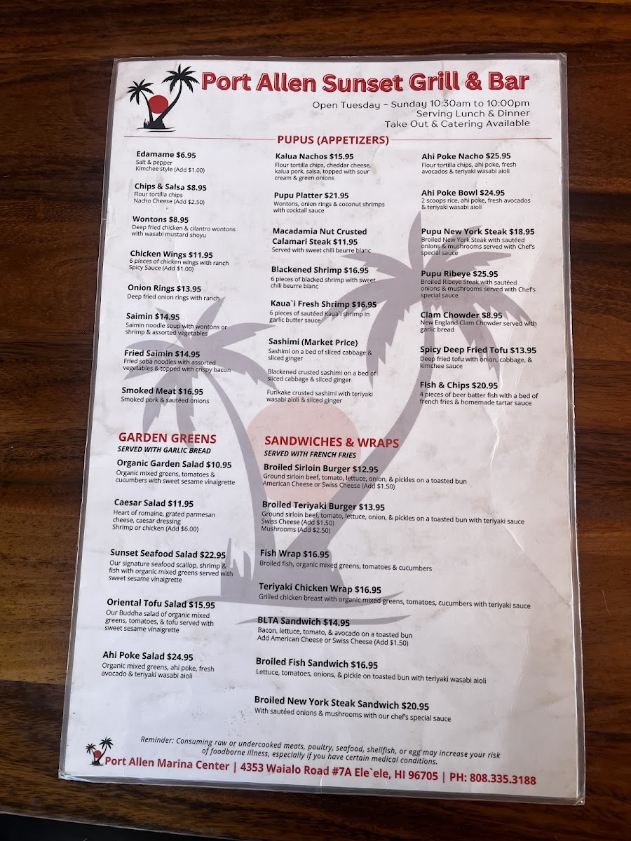 Port Allen Sunset Grill & Bar Menu - Image 2
